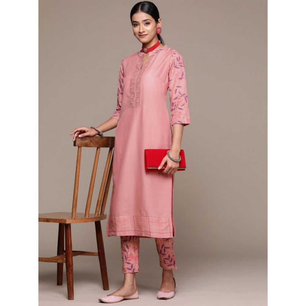 Generic Women's Casual 3-4Th Sleeve Geometric Chinon Kurti and Pant Set (Peach) - Noble Nook