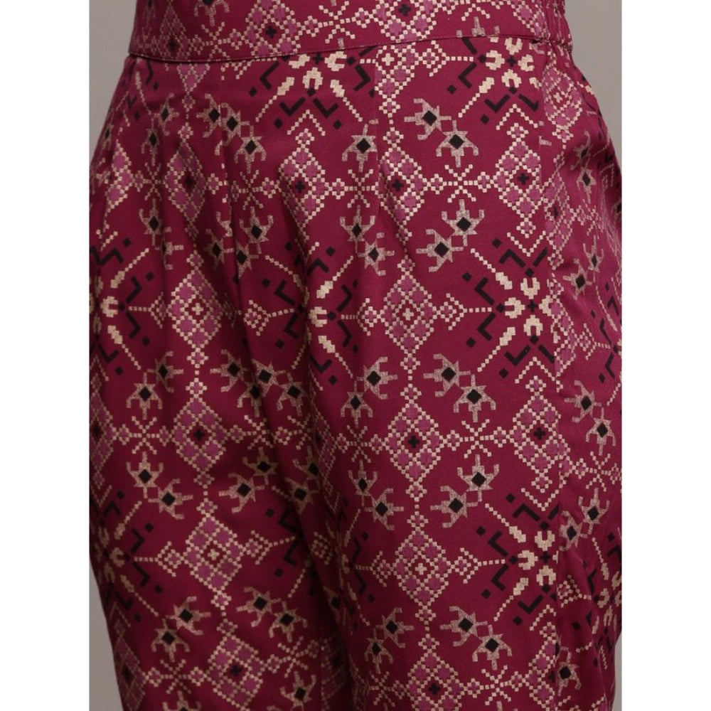 Generic Women's Casual 3-4Th Sleeve Geometric Crepe Kurti and Pant Set (Maroon) - Noble Nook