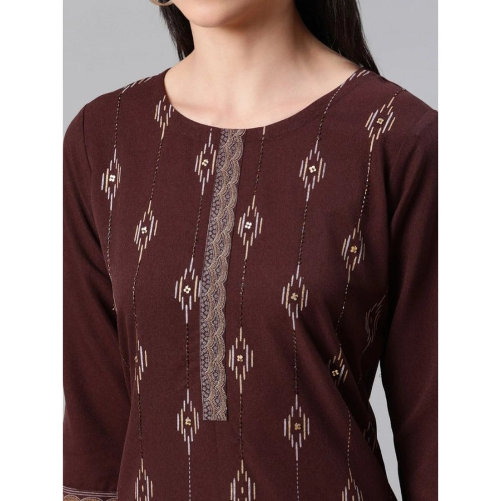 Generic Women's Casual 3-4Th Sleeve Ethnic Motifs Rayon Kurti And Pant Set (Brown) - Noble Nook