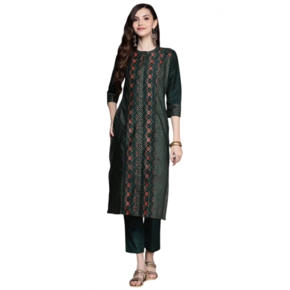 Generic Women's Casual 3-4Th Sleeve Traditional Crepe Kurti And Pant Set (Green) - Noble Nook