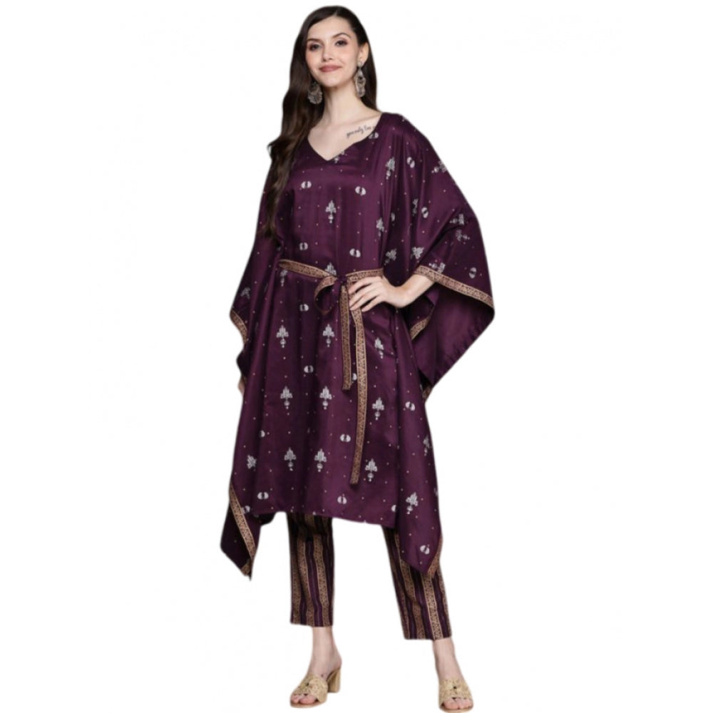 Generic Women's Casual 3-4Th Sleeve Traditional Crepe Kurti And Pant Set (Wine) - Noble Nook