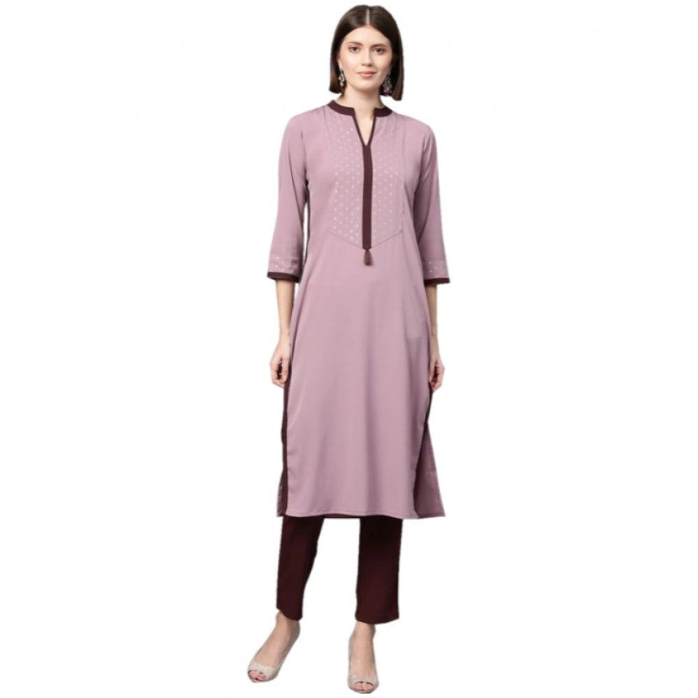 Generic Women's Casual 3-4Th Sleeve Ethnic Motifs Crepe Kurti And Pant Set (Wine) - Noble Nook