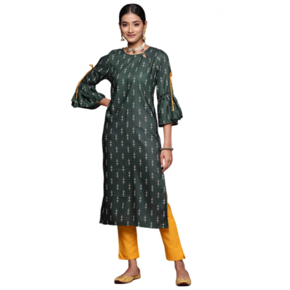 Generic Women's Casual 3-4Th Sleeve Ethnic Motifs Rayon Kurti And Pant Set (Bottle Green) - Noble Nook