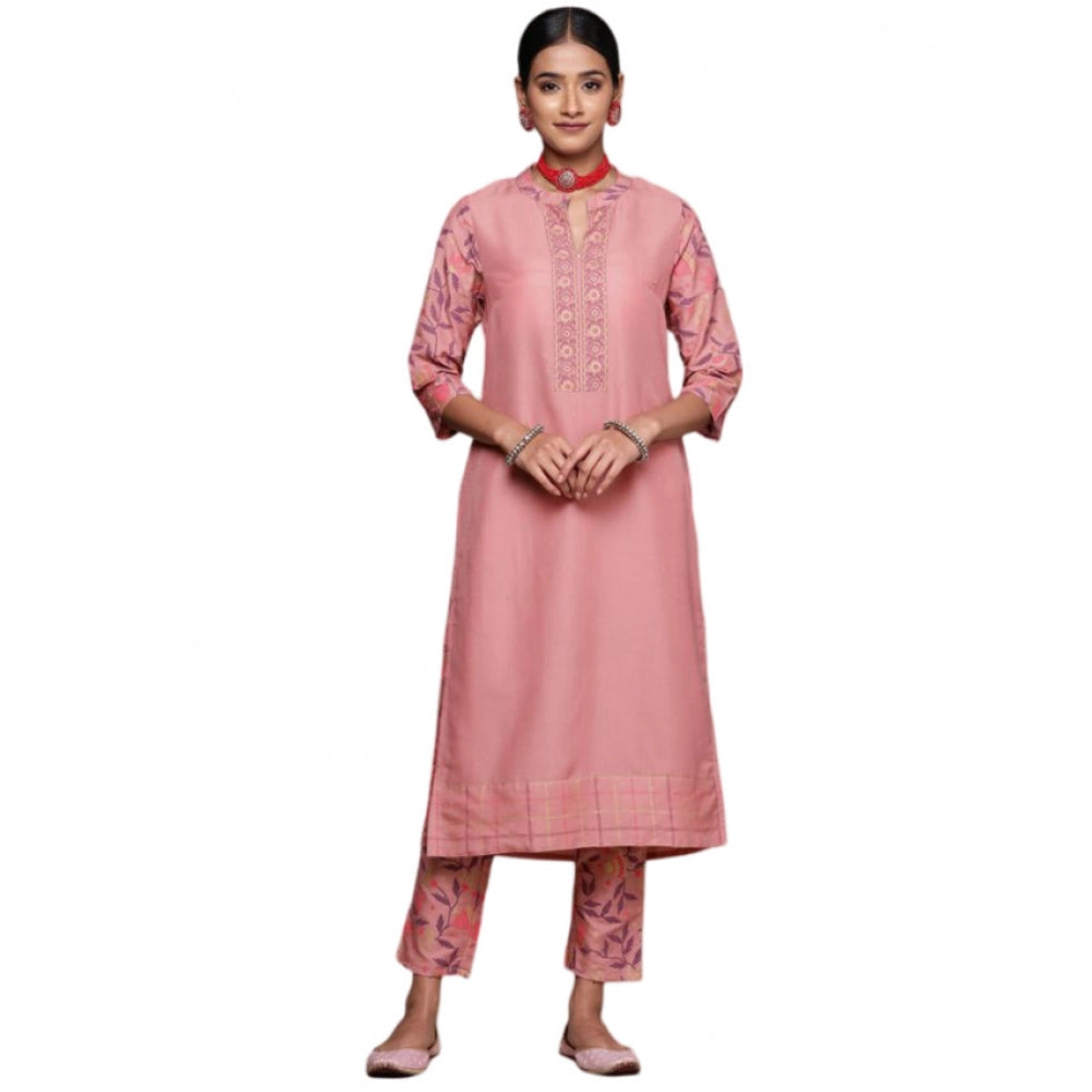 Generic Women's Casual 3-4Th Sleeve Geometric Chinon Kurti and Pant Set (Peach) - Noble Nook