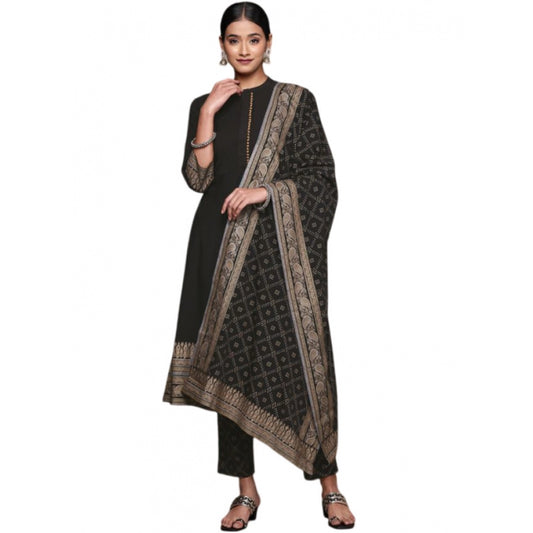 Generic Women's Casual 3-4Th Sleeve Ethnic Motifs Crepe Kurti Pant And Dupatta Set (Black) - Noble Nook