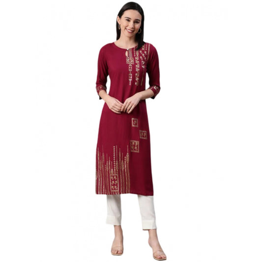 Generic Women's Casual 3-4Th Sleeve Floral Printed Rayon Kurti And Pant Set (Maroon) - Noble Nook