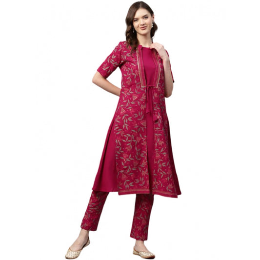 Generic Women's Casual Half Sleeve Floral Printed Crepe Kurti And Pant Set (Pink) - Noble Nook