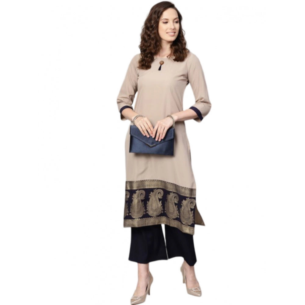 Generic Women's Casual 3-4Th Sleeve Paisley Crepe Kurti And Palazzo Set (Beige) - Noble Nook