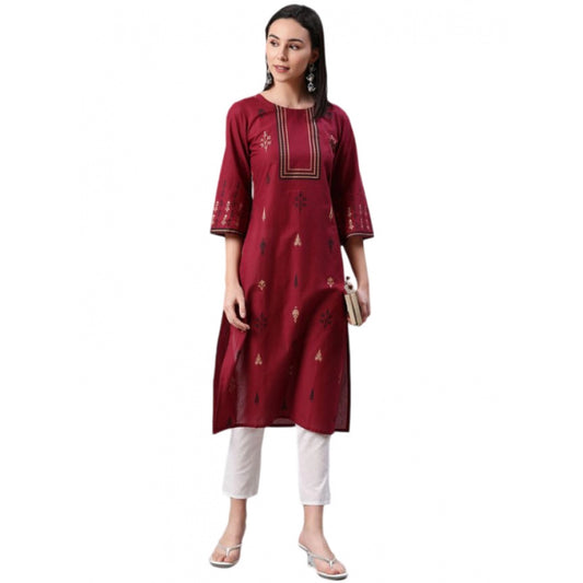 Generic Women's Casual 3-4Th Sleeve Ethnic Motifs Rayon Kurti And Pant Set (Red) - Noble Nook