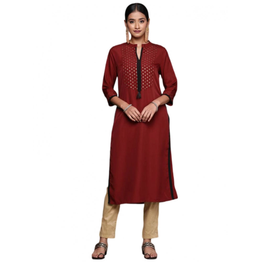 Generic Women's Casual 3-4Th Sleeve Ethnic Motifs Crepe Kurti (Maroon) - Noble Nook