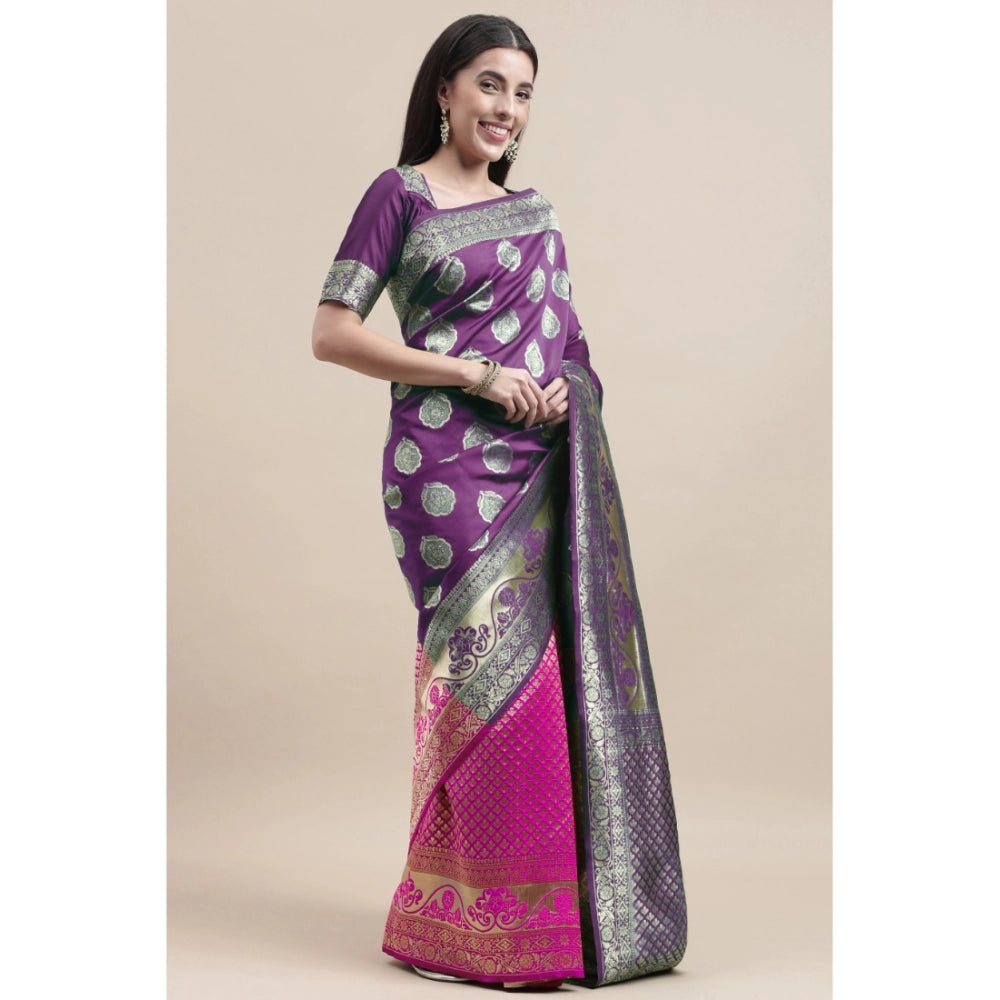 Generic Women's Kanjivaram Silk Designer Weaving Saree With Unstitched Blouse (Voilet &amp; Purple, 5.50 Mtrs) - Noble Nook