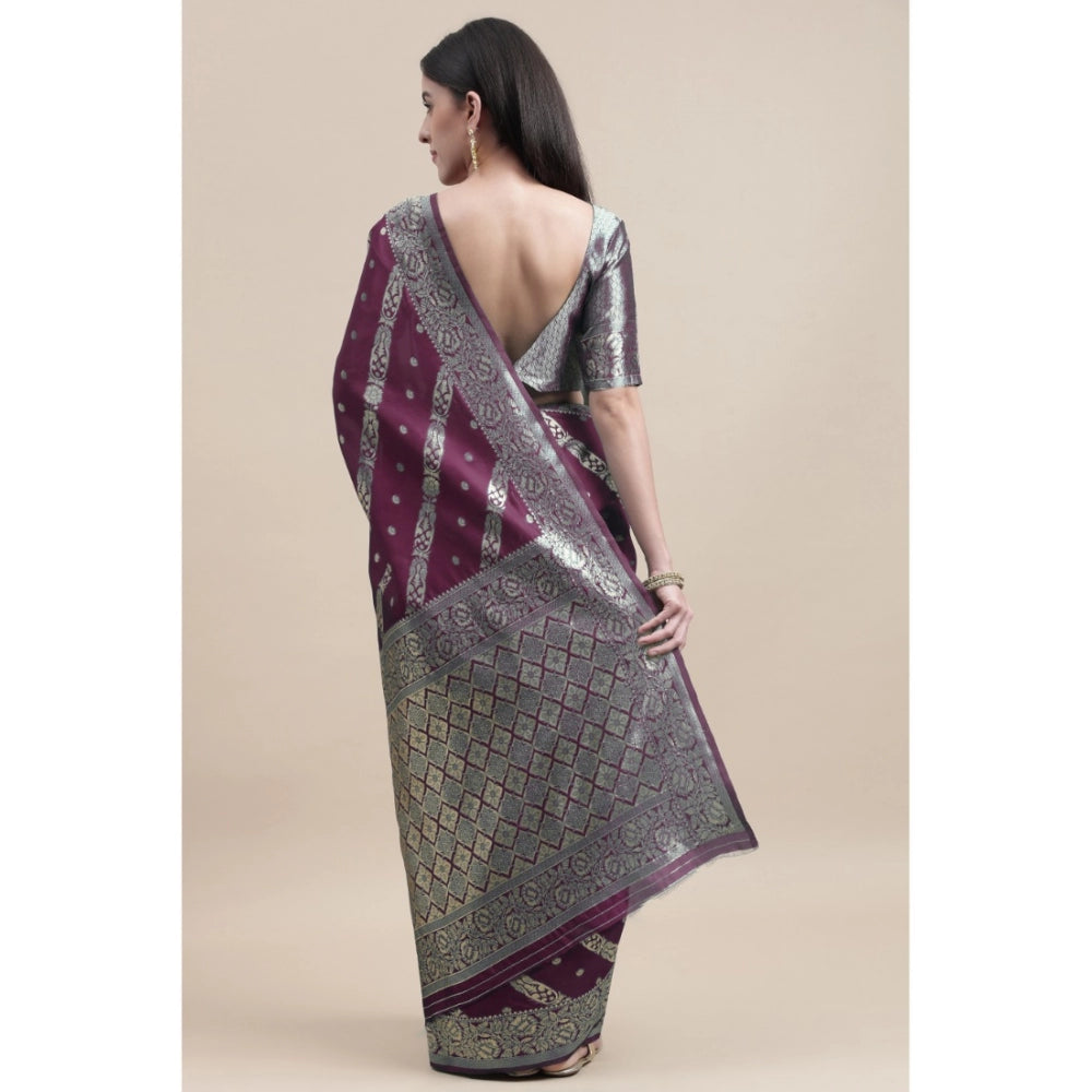 Generic Women's Banarasi Silk Designer Weaving Saree With Unstitched Blouse (Purple, 5.50 Mtrs) - Noble Nook