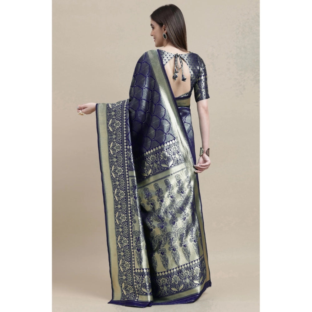 Generic Women's Banarasi Silk Designer Weaving Saree With Unstitched Blouse (Blue, 5.50 Mtrs) - Noble Nook