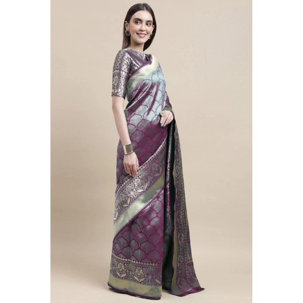 Generic Women's Banarasi Silk Designer Weaving Saree With Unstitched Blouse (Purple, 5.50 Mtrs) - Noble Nook