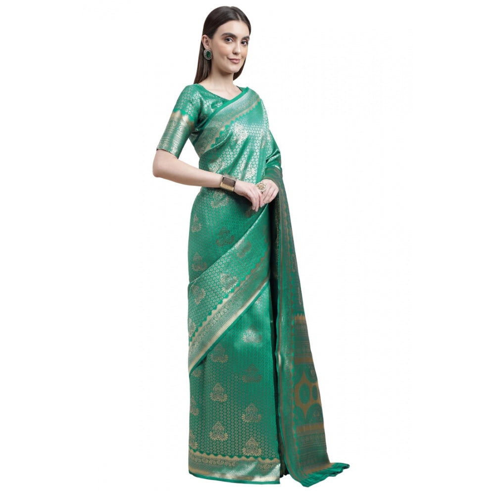 Generic Women's Banarasi Silk Designer Weaving Saree With Unstitched Blouse (Green, 5.50 Mtrs) - Noble Nook