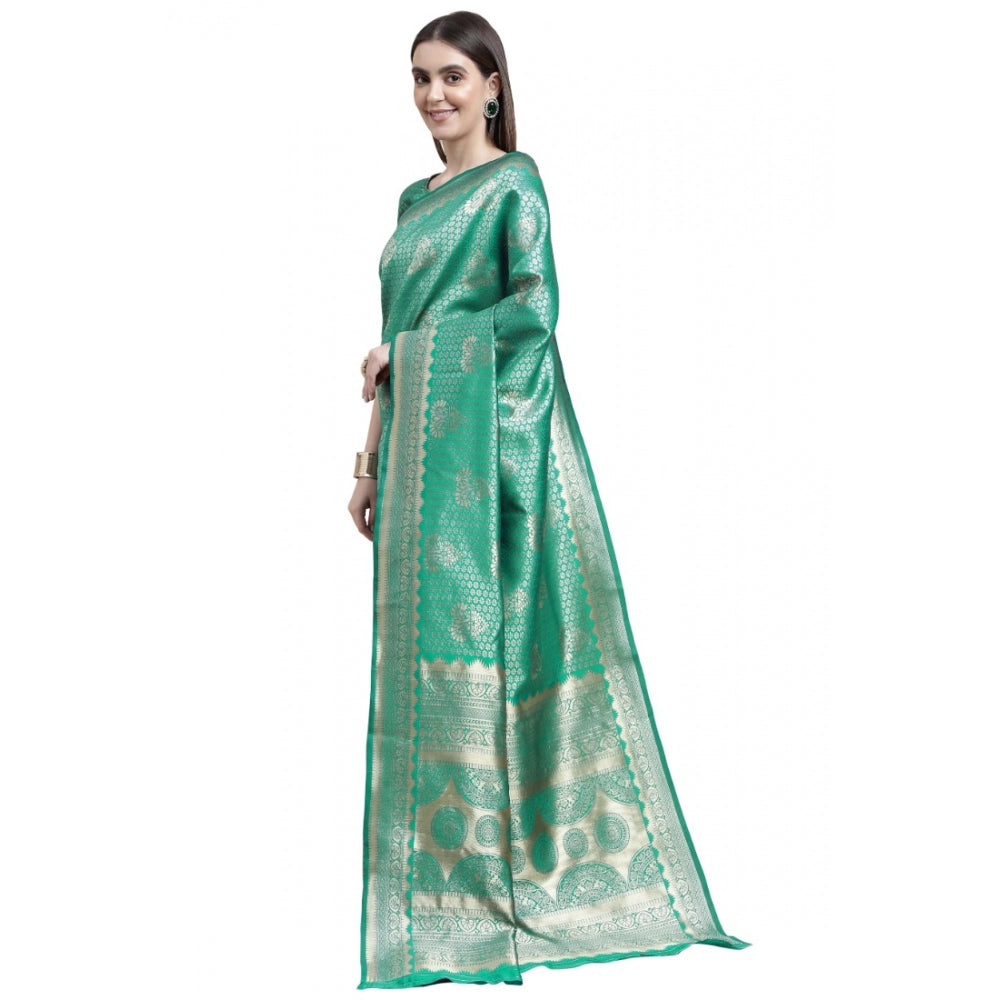 Generic Women's Banarasi Silk Designer Weaving Saree With Unstitched Blouse (Green, 5.50 Mtrs) - Noble Nook