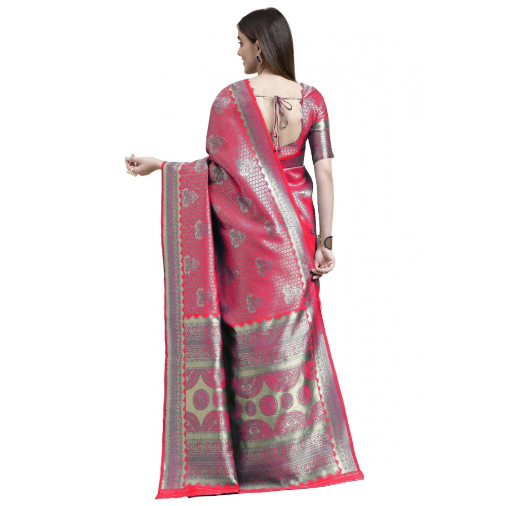 Generic Women's Banarasi Silk Designer Weaving Saree With Unstitched Blouse (Pink, 5.50 Mtrs) - Noble Nook