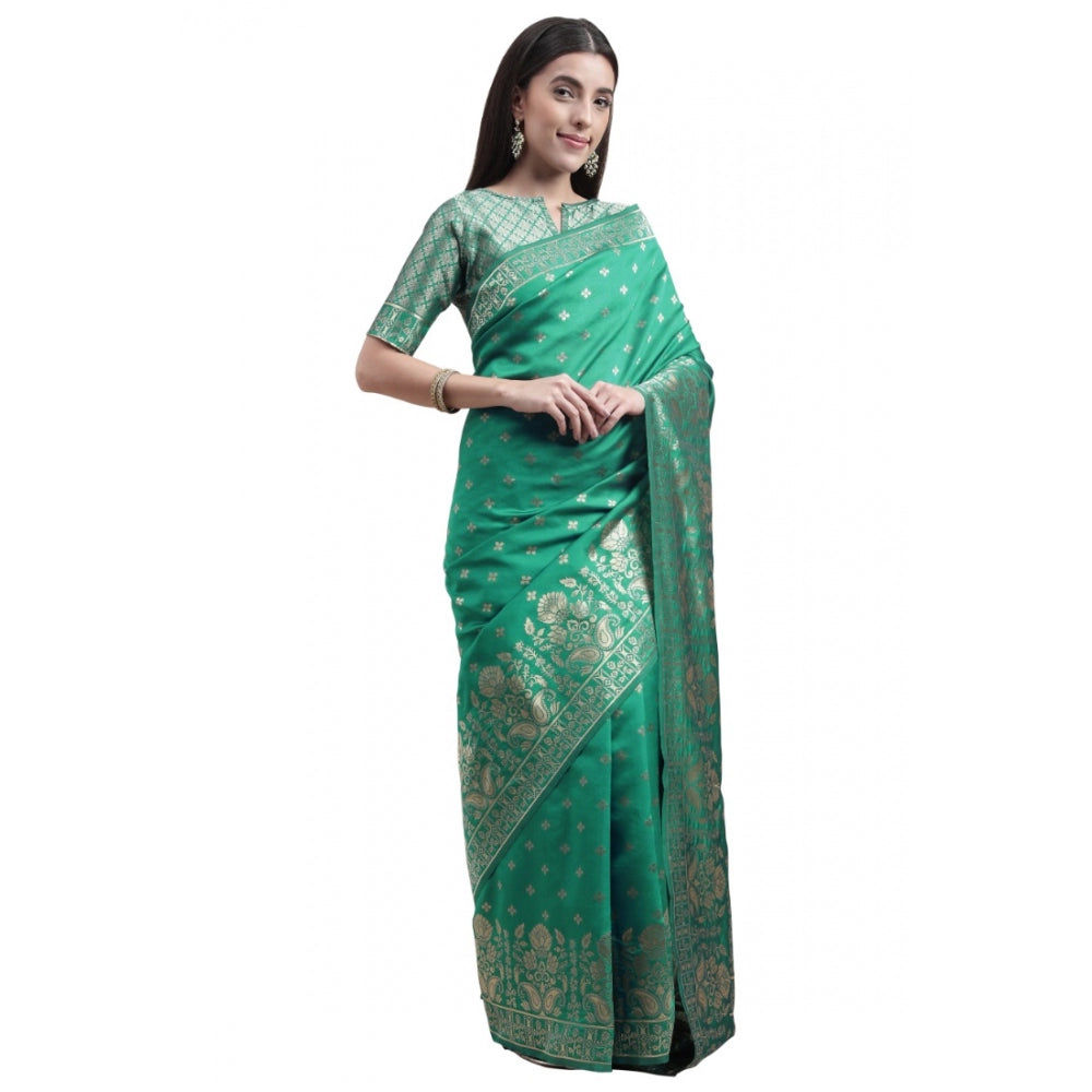 Generic Women's Banarasi Silk Designer Weaving Saree With Unstitched Blouse (Green, 5.50 Mtrs) - Noble Nook