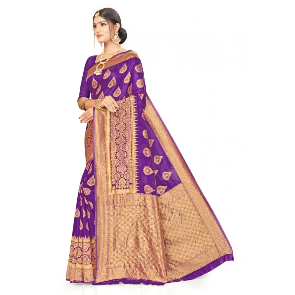 Generic Women's Banarasi Silk Designer Weaving Saree With Unstitched Blouse (Purple, 5.50 Mtrs) - Noble Nook