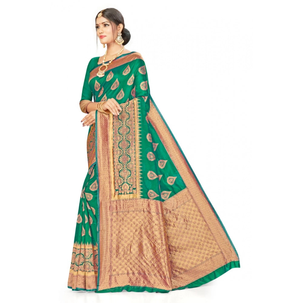 Generic Women's Banarasi Silk Designer Weaving Saree With Unstitched Blouse (Green, 5.50 Mtrs) - Noble Nook