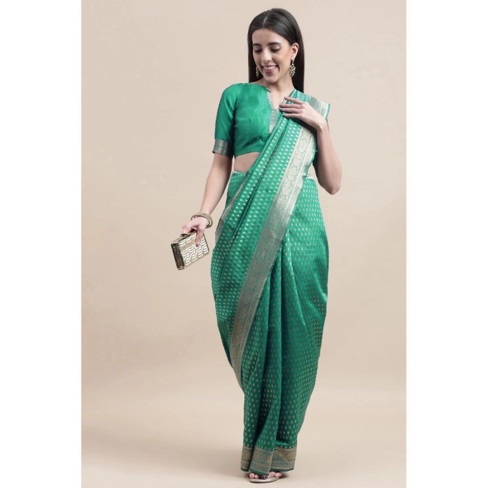 Generic Women's Kanjivaram Silk Designer Weaving Saree With Unstitched Blouse (Green, 5.50 Mtrs) - Noble Nook