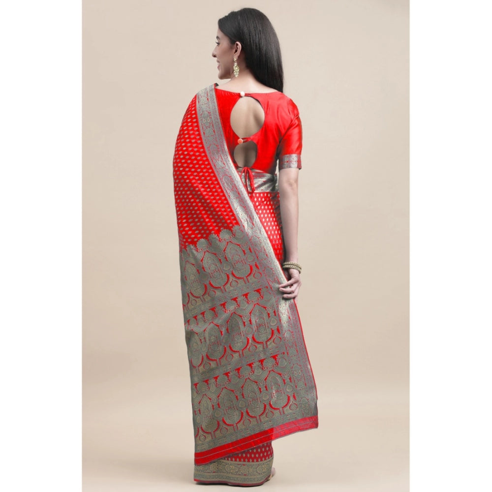 Generic Women's Kanjivaram Silk Designer Weaving Saree With Unstitched Blouse (Red, 5.50 Mtrs) - Noble Nook