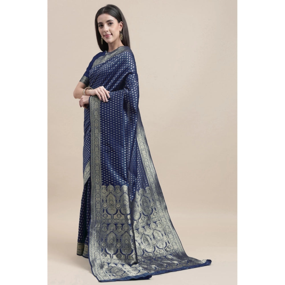 Generic Women's Kanjivaram Silk Designer Weaving Saree With Unstitched Blouse (Blue, 5.50 Mtrs) - Noble Nook