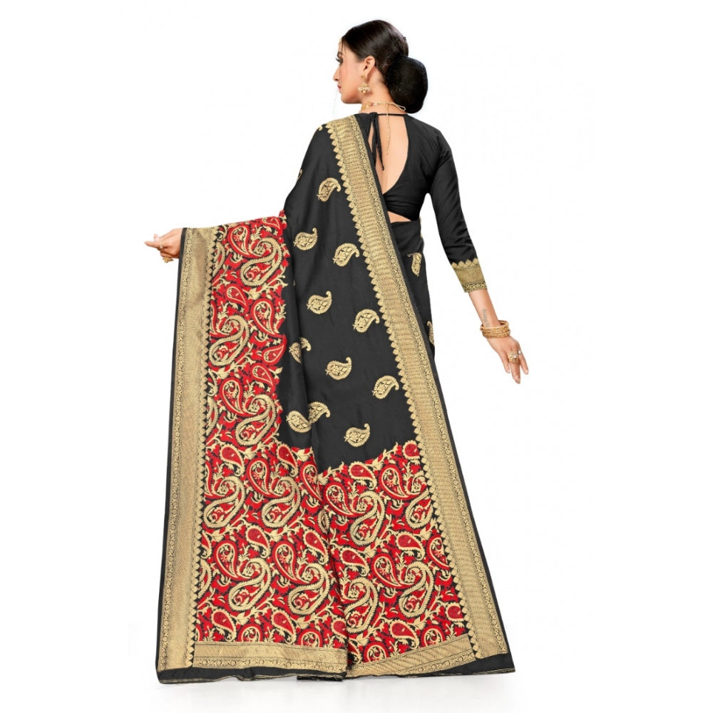 Generic Women's Banarasi Silk Designer Weaving Saree With Unstitched Blouse (Black, 5.50 Mtrs) - Noble Nook