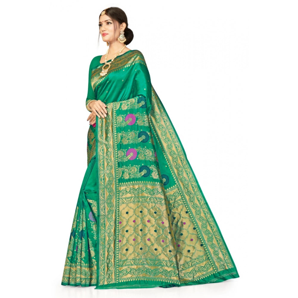 Generic Women's Banarasi Silk Designer Weaving Saree With Unstitched Blouse (Green, 5.50 Mtrs) - Noble Nook