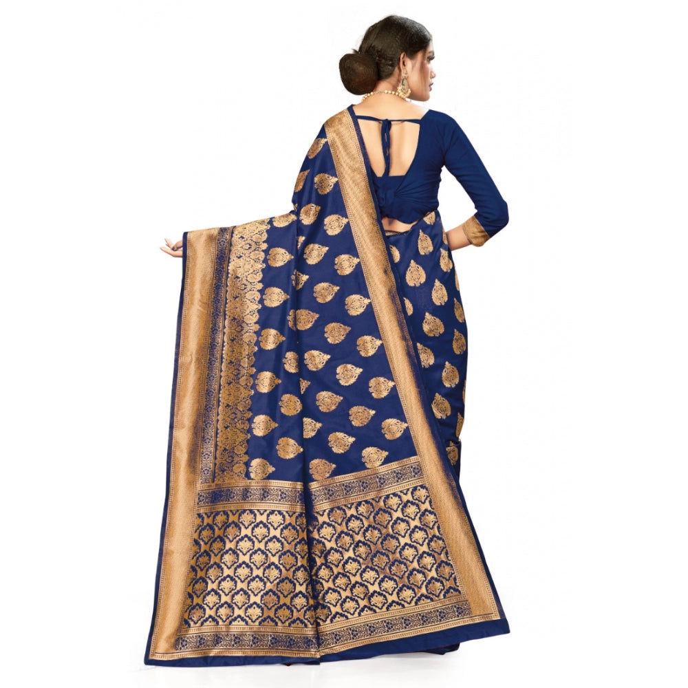 Generic Women's Banarasi Silk Designer Weaving Saree With Unstitched Blouse (Blue, 5.50 Mtrs) - Noble Nook