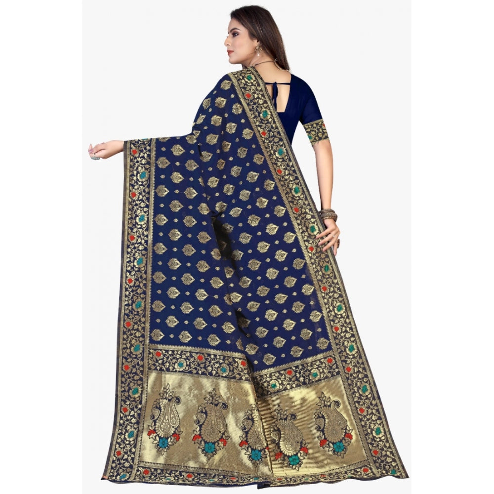 Generic Women's Banarasi Silk Designer Weaving Saree With Unstitched Blouse (Blue, 5.50 Mtrs) - Noble Nook