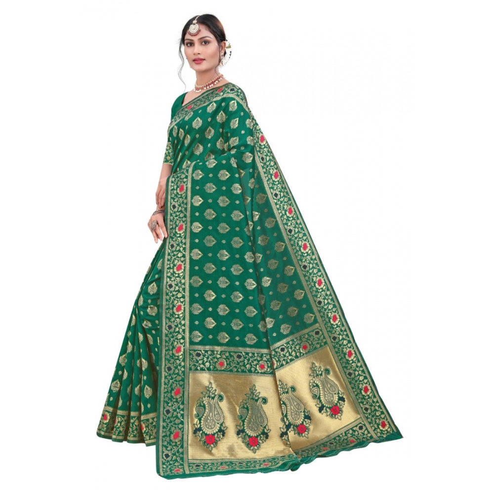 Generic Women's Banarasi Silk Designer Weaving Saree With Unstitched Blouse (Green, 5.50 Mtrs) - Noble Nook