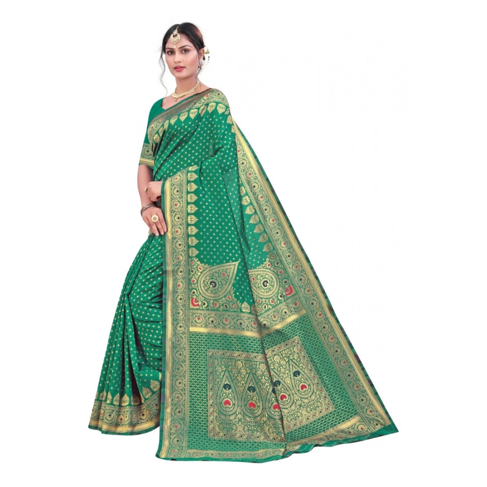 Generic Women's Banarasi Silk Designer Weaving Saree With Unstitched Blouse (Green, 5.50 Mtrs) - Noble Nook