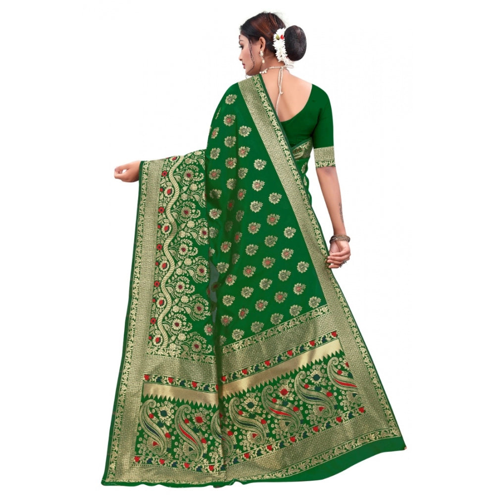 Generic Women's Banarasi Silk Designer Weaving Saree With Unstitched Blouse (Green, 5.50 Mtrs) - Noble Nook