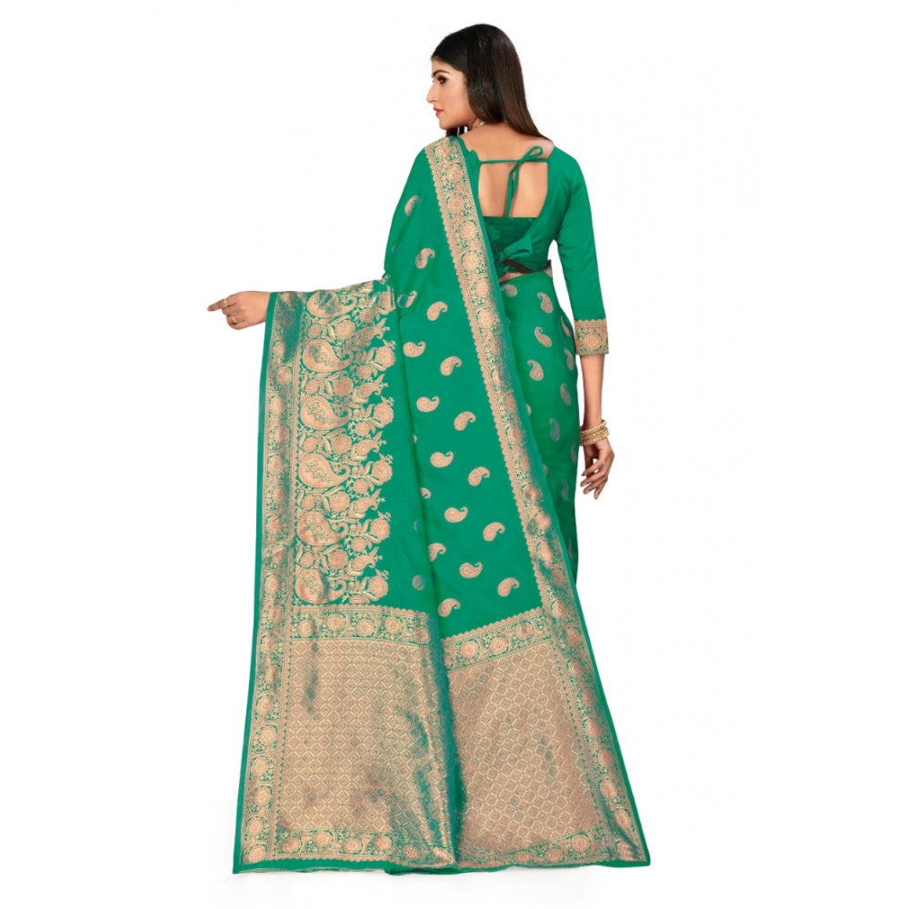 Generic Women's Banarasi Silk Designer Weaving Saree With Unstitched Blouse (Green, 5.50 Mtrs) - Noble Nook