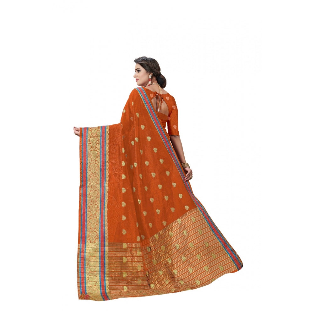 Generic Women's Cotton Silk Designer Weaving Saree With Unstitched Blouse (Orange, 5.50 Mtrs) - Noble Nook