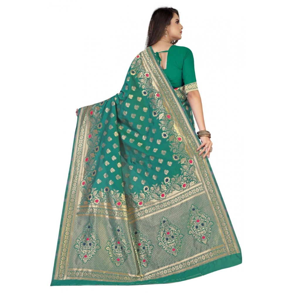 Generic Women's Banarasi Silk Designer Weaving Saree With Unstitched Blouse (Green, 5.50 Mtrs) - Noble Nook