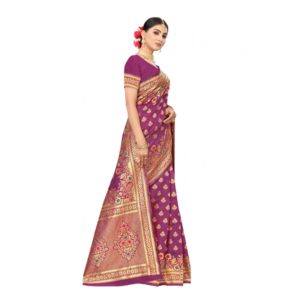 Generic Women's Banarasi Silk Designer Weaving Saree With Unstitched Blouse (Purple, 5.50 Mtrs) - Noble Nook