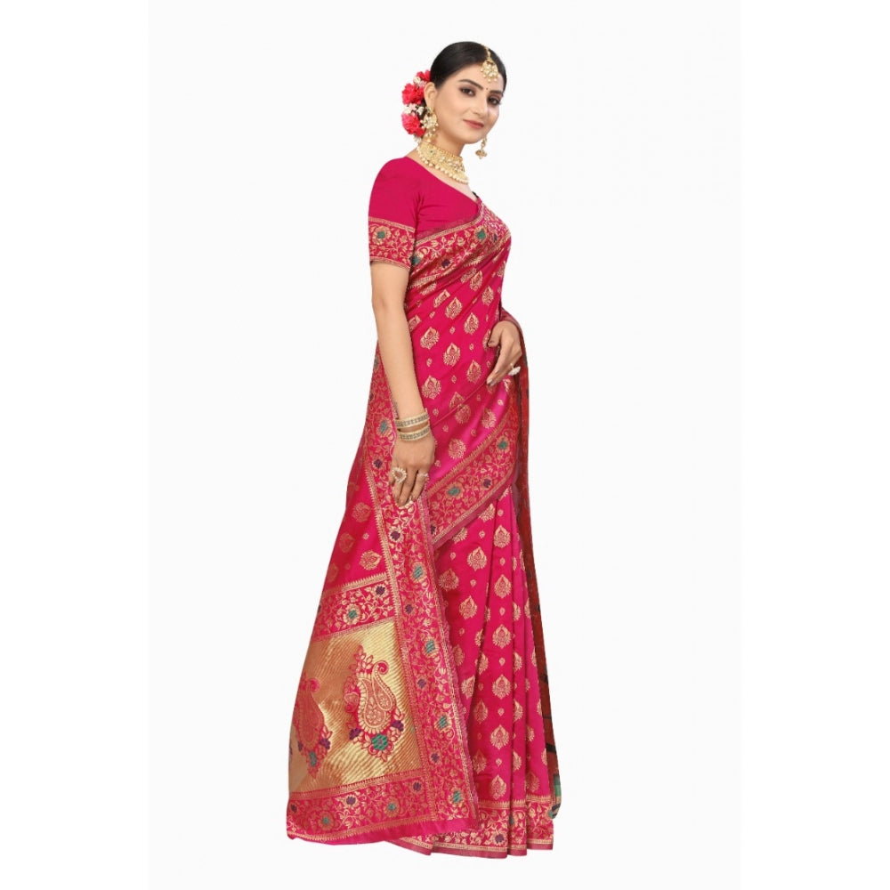 Generic Women's Banarasi Silk Designer Weaving Saree With Unstitched Blouse (Pink, 5.50 Mtrs) - Noble Nook