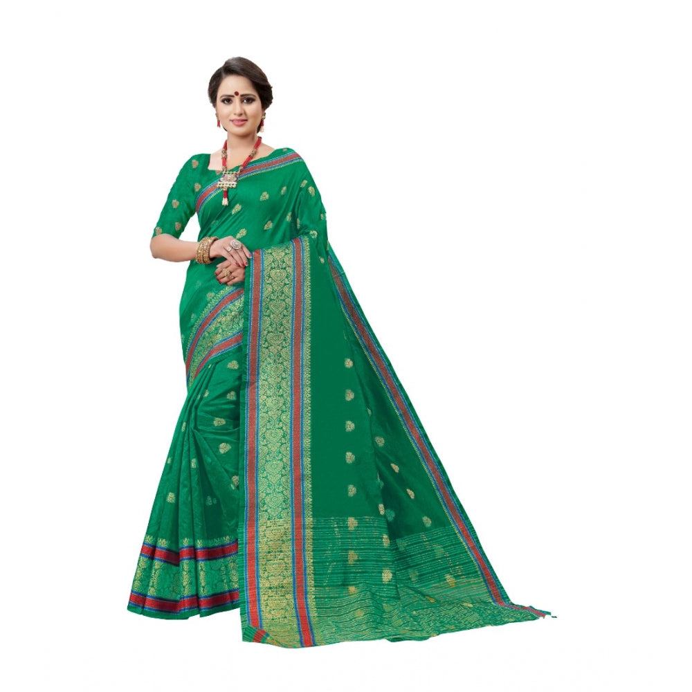 Generic Women's Cotton Silk Designer Weaving Saree With Unstitched Blouse (Green, 5.50 Mtrs) - Noble Nook