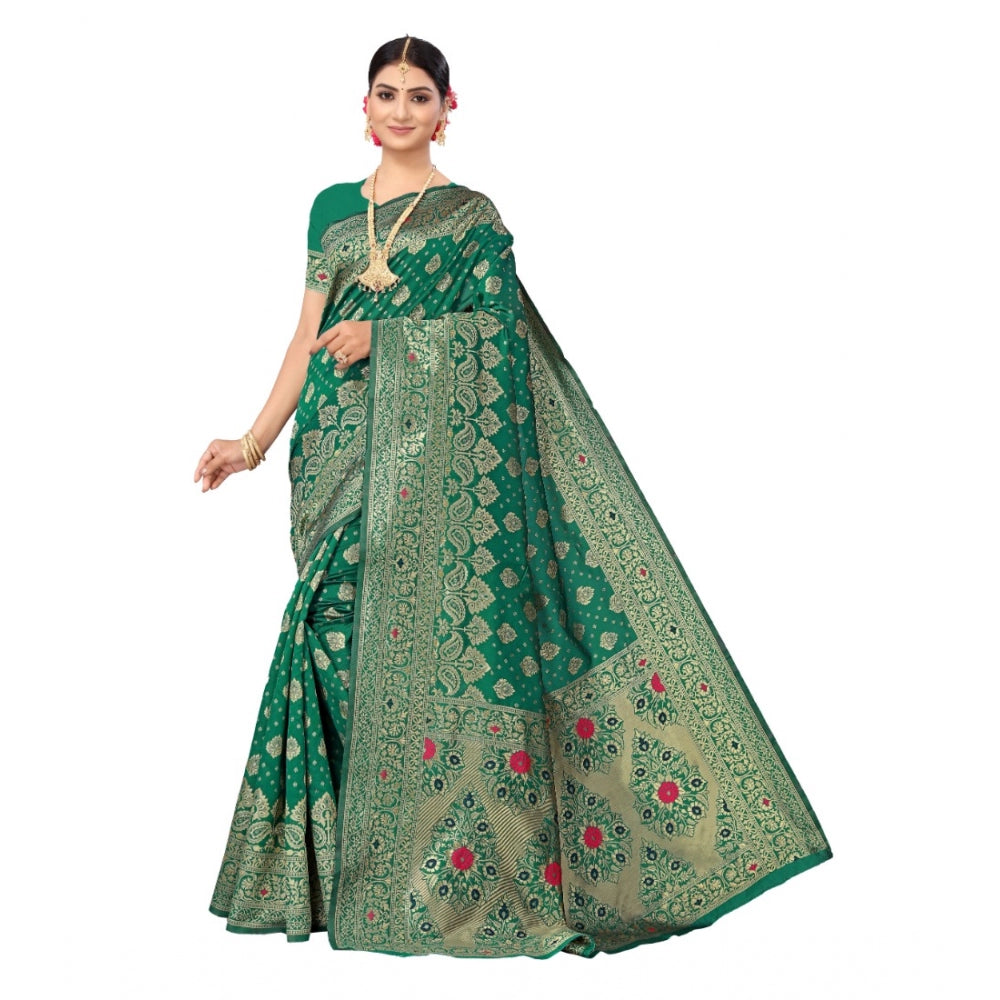 Generic Women's Banarasi Silk Designer Weaving Saree With Unstitched Blouse (Green, 5.50 Mtrs) - Noble Nook