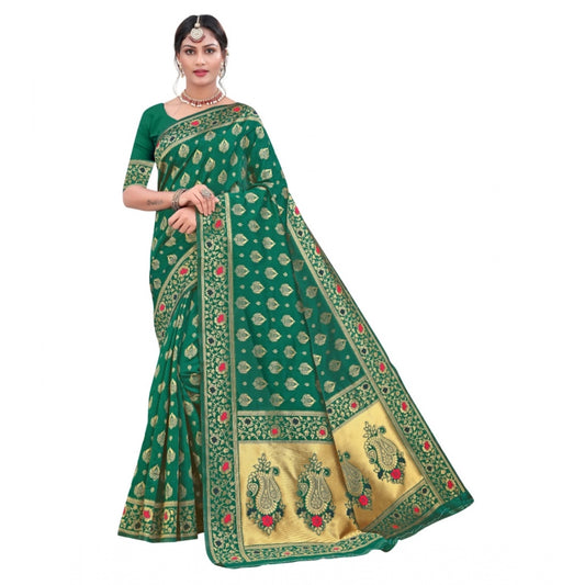 Generic Women's Banarasi Silk Designer Weaving Saree With Unstitched Blouse (Green, 5.50 Mtrs) - Noble Nook