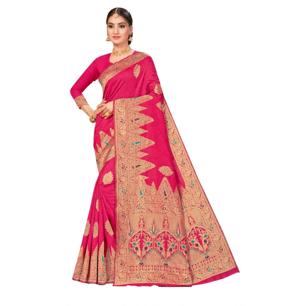 Generic Women's Banarasi Silk Designer Weaving Saree With Unstitched Blouse (Pink, 5.50 Mtrs) - Noble Nook