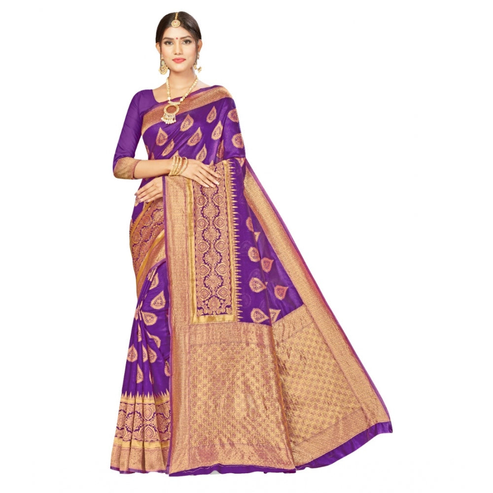 Generic Women's Banarasi Silk Designer Weaving Saree With Unstitched Blouse (Purple, 5.50 Mtrs) - Noble Nook