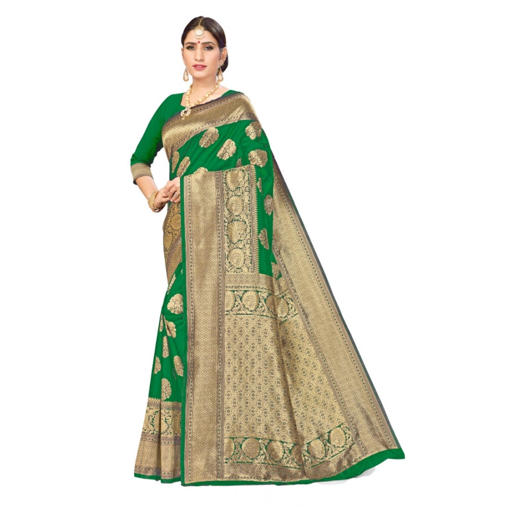 Generic Women's Banarasi Silk Designer Weaving Saree With Unstitched Blouse (Green, 5.50 Mtrs) - Noble Nook