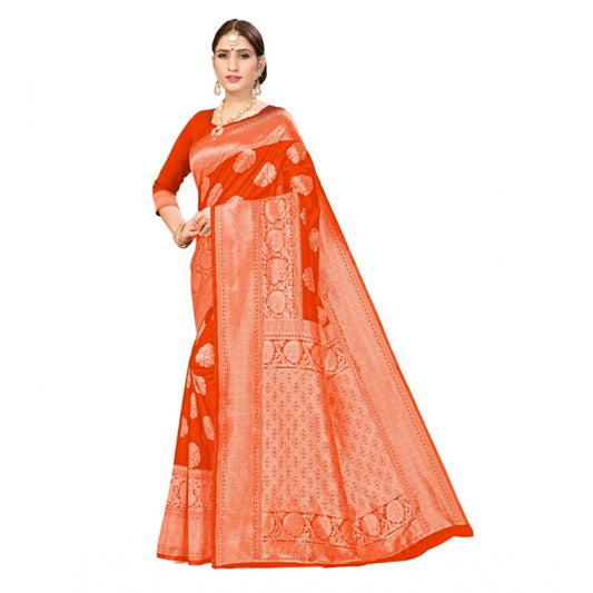 Generic Women's Banarasi Silk Designer Weaving Saree With Unstitched Blouse (Orange, 5.50 Mtrs) - Noble Nook