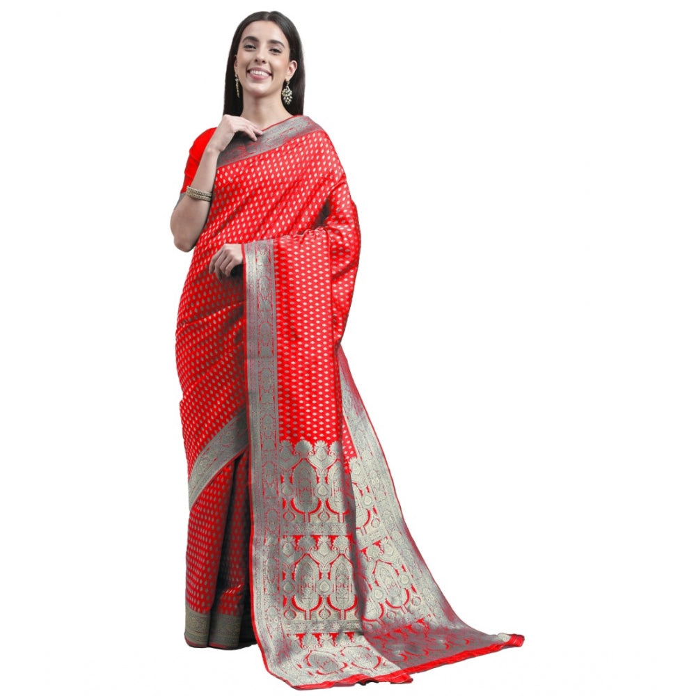 Generic Women's Kanjivaram Silk Designer Weaving Saree With Unstitched Blouse (Red, 5.50 Mtrs) - Noble Nook