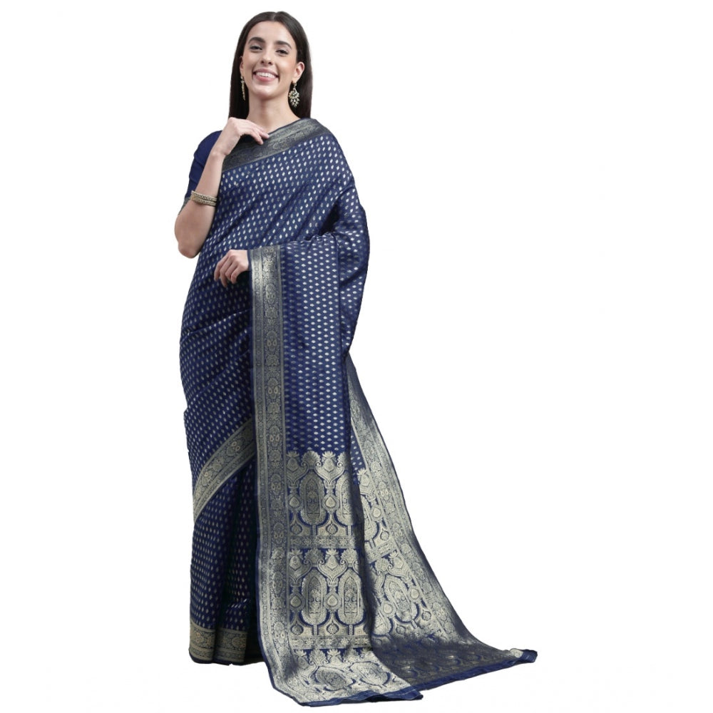 Generic Women's Kanjivaram Silk Designer Weaving Saree With Unstitched Blouse (Blue, 5.50 Mtrs) - Noble Nook