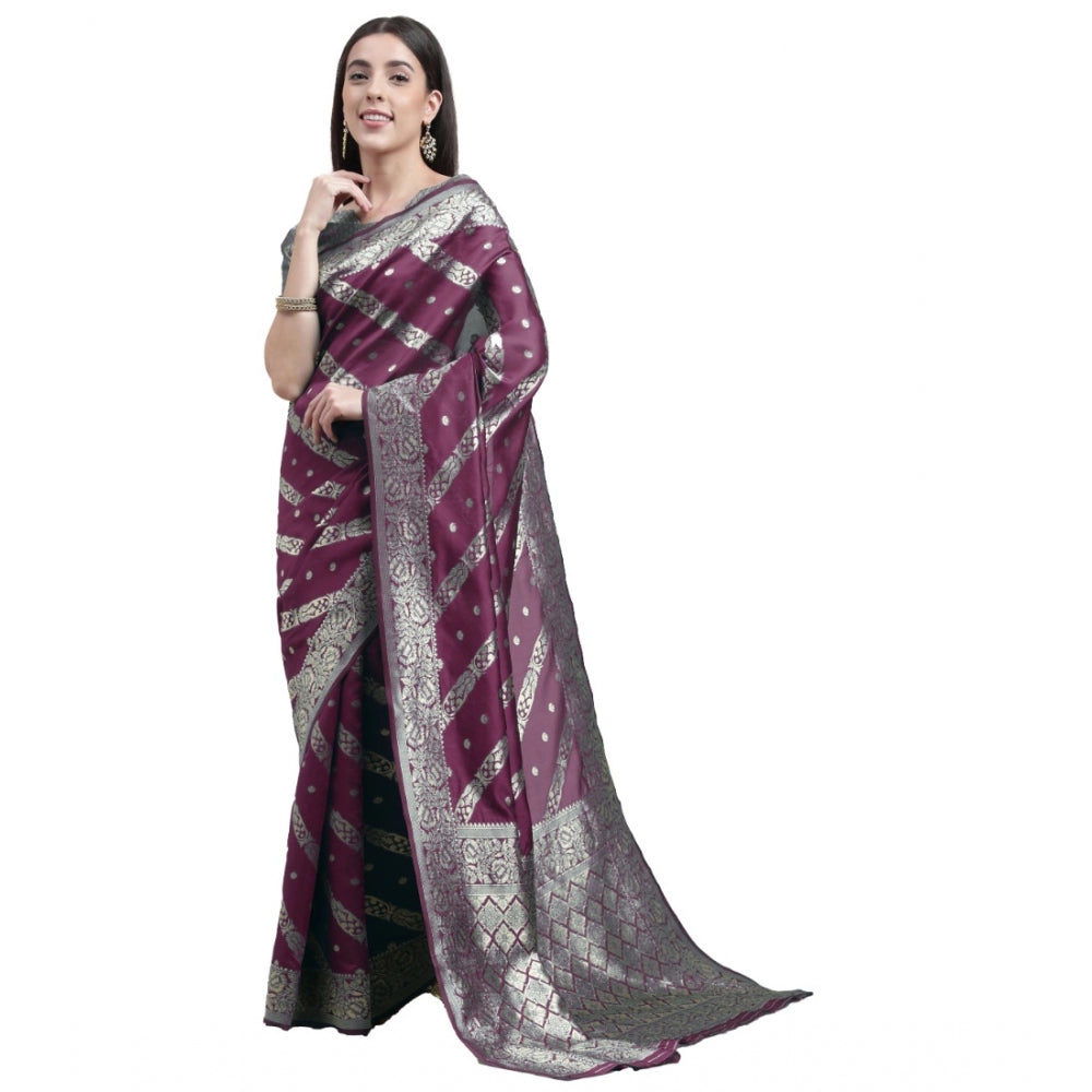 Generic Women's Banarasi Silk Designer Weaving Saree With Unstitched Blouse (Purple, 5.50 Mtrs) - Noble Nook