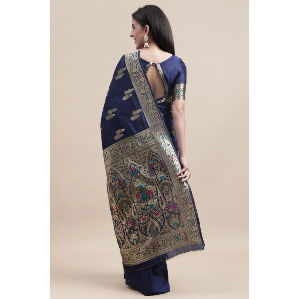 Generic Women's Kanjivaram Silk Designer Weaving Saree With Unstitched Blouse (Blue, 5.50 Mtrs) - Noble Nook